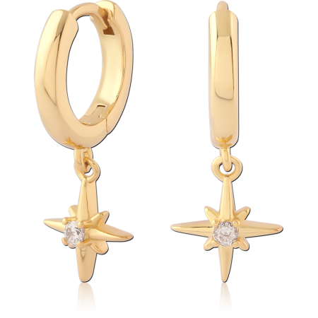 GOLD PLATED 18K STERLING SILVER 925 HUGGIES GEM WITH STAR CHARM