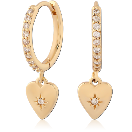 GOLD PLATED 18K STERLING SILVER 925 HUGGIES PAVE GEMS WITH HEART STARBURST CHARM