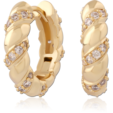 GOLD PLATED 18K STERLING SILVER 925 HUGGIES TWIST DESIGN GEMS