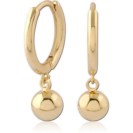 GOLD PLATED 18K STERLING SILVER 925 HUGGIES WITH BALL CHARM