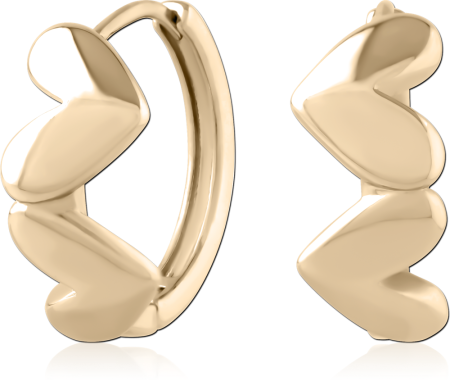 GOLD PLATED 18K STERLING SILVER 925 HUGGIES TRIPLE HEART DESIGN