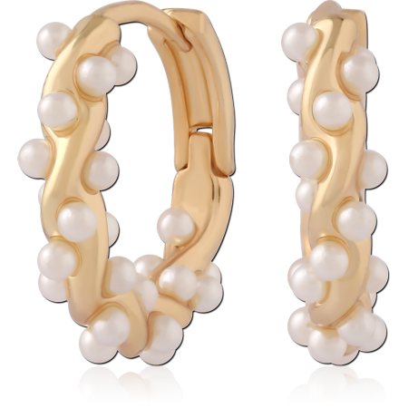 GOLD PLATED 18K STERLING SILVER 925 HUGGIES PEARL BEADED DESIGN