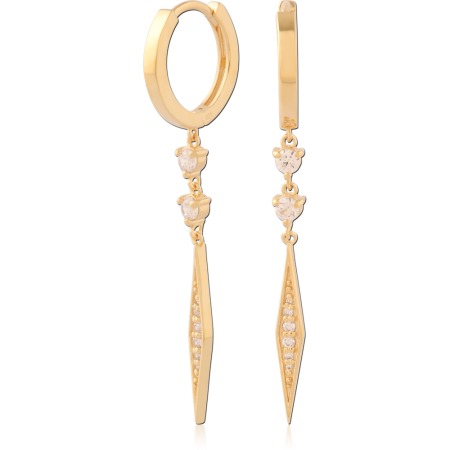 GOLD PLATED 18K STERLING SILVER 925 HUGGIE WITH DOUBLE HEART AND SPIKE CHARMS