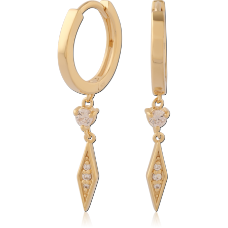 18K GOLD PLATED STERLING SILVER HUGGIE EARRINGS WITH CLEAR GEM KITE CHARM