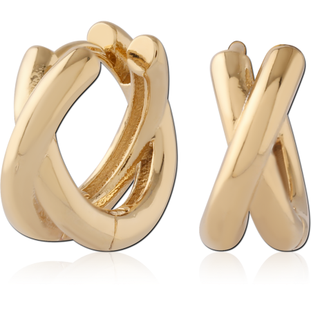 GOLD PLATED 18K STERLING SILVER 925 HUGGIE EARRINGS CROSSOVER DOUBLE HOOP