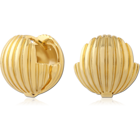 GOLD PLATED 18K STERLING SILVER 925 HUGGIE HOOP EARRINGS RIBBED DOME
