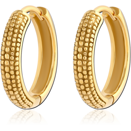 GOLD PVD COATED SURGICAL STEEL HUGGIES PAIR BEADED TEXTURE