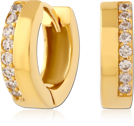 GOLD PVD COATED SURGICAL STEEL HUGGIES PAIR CHANNEL SET GEMS