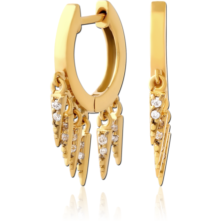 GOLD PVD COATED SURGICAL STEEL HUGGIES PAIR WITH JEWELED SPIKE CHARMS