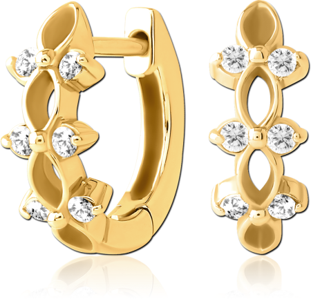 GOLD PVD COATED SURGICAL STEEL HUGGIES PAIR MARQUISE CLUSTER GEMS