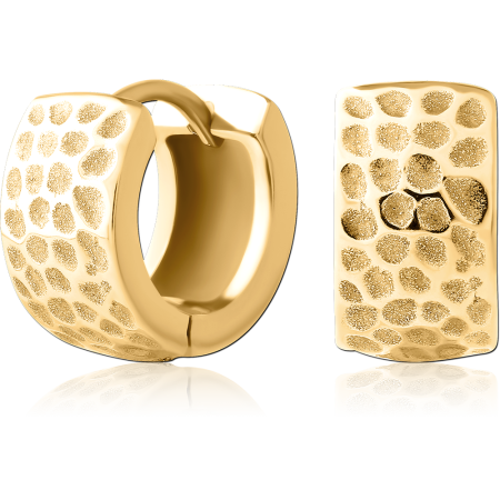 GOLD PVD COATED SURGICAL STEEL HUGGIES PAIR HAMMERED TEXTURE