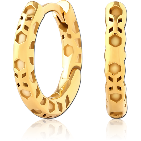 GOLD PVD COATED SURGICAL STEEL HUGGIES PAIR HONEYCOMB CUTOUT