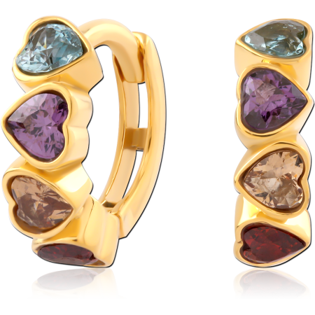 316L GOLD PVD COATED SURGICAL STEEL HUGGIES MULTICOLOR HEART GEMS PAIR