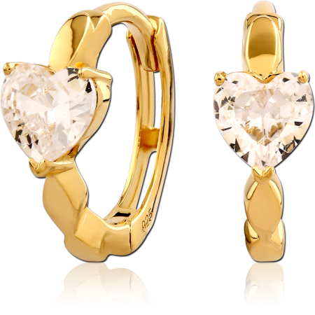 GOLD PLATED STERLING SILVER 925 HUGGIES PRONG SET HEART GEM