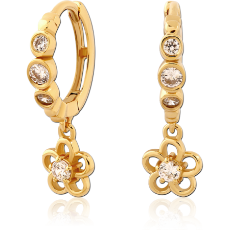 GOLD PLATED STERLING SILVER 925 HUGGIES BEZEL GEMS WITH FLOWER CHARM