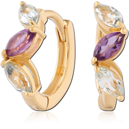 GOLD PLATED STERLING SILVER 925 HUGGIES PRONG SET TRIO MARQUISE GEMS