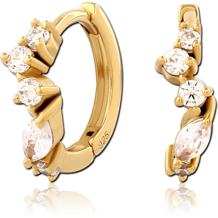 GOLD PLATED STERLING SILVER 925 HUGGIES GRADUATED ROUND AND MARQUISE GEMS