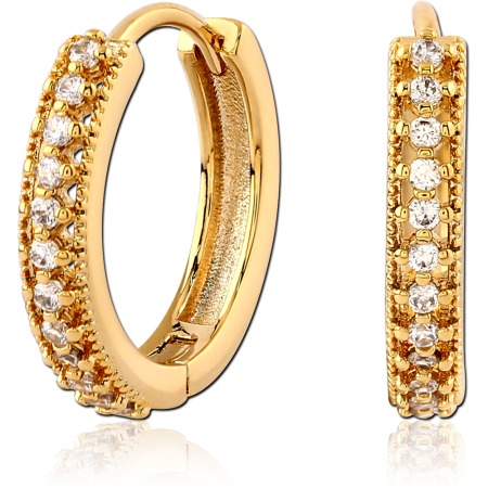 GOLD PLATED STERLING SILVER 925 HUGGIES DOUBLE ROW PAVE GEMS