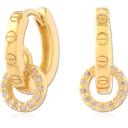 GOLD PLATED STERLING SILVER 925 HUGGIES POLISHED BAND WITH PAVE CIRCLE CHARM
