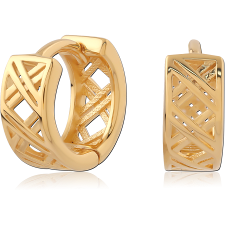 GOLD PLATED STERLING SILVER 925 HUGGIES WIDE BAND CUTOUT CRISSCROSS DESIGN