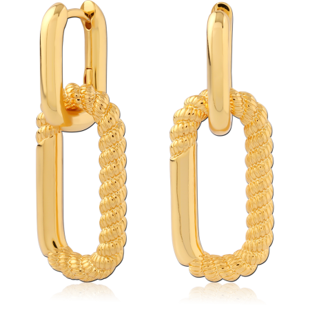 GOLD PLATED STERLING SILVER 925 HUGGIES WITH RECTANGULAR ROPE LINK CHARM