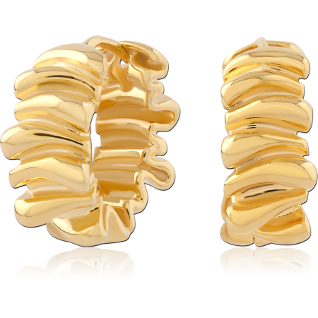 GOLD PLATED STERLING SILVER 925 HUGGIES TEXTURED WAVY STACK DESIGN