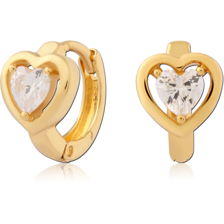 GOLD PLATED STERLING SILVER 925 HUGGIES OPEN HEART HEART SHAPED GEM