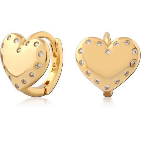 GOLD PLATED STERLING SILVER 925 HUGGIES PUFFED HEART PAVE BORDER GEMS