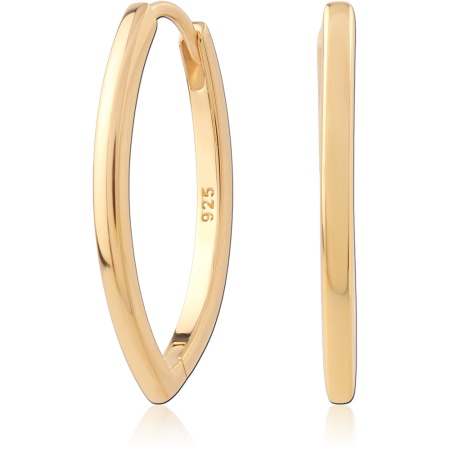 GOLD PLATED STERLING SILVER 925 HUGGIES SLIM ELONGATED RECTANGLE HOOP