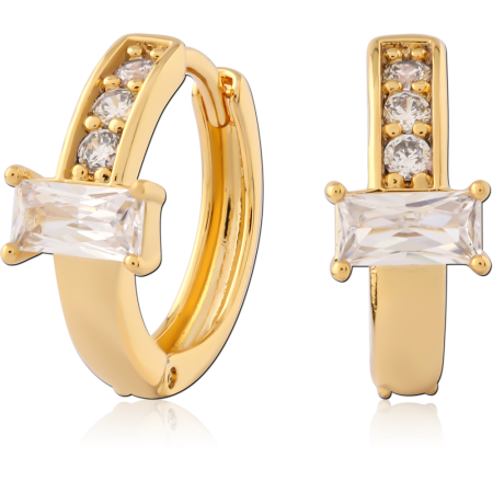 GOLD PLATED STERLING SILVER 925 HUGGIES BAGUETTE GEM BAR AND ROUND GEMS