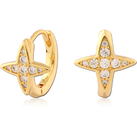 GOLD PLATED STERLING SILVER 925 HUGGIES FOUR POINT STAR GEM FRONT