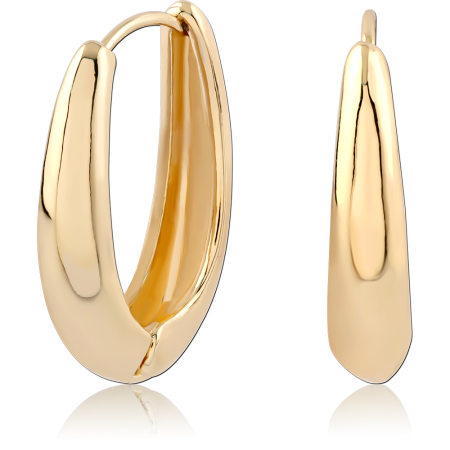 GOLD PLATED STERLING SILVER 925 HUGGIE EARRINGS TAPERED TEARDROP HOOP DESIGN