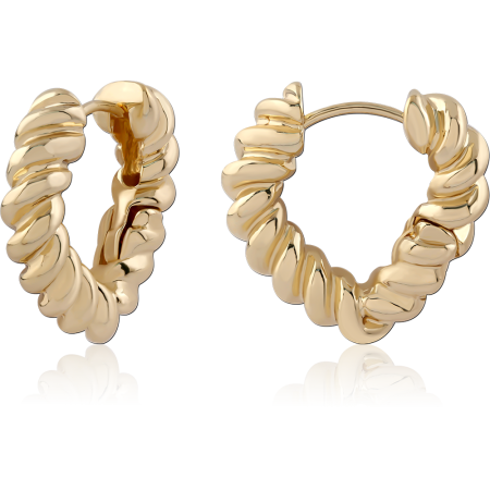 GOLD PLATED STERLING SILVER 925 HUGGIE EARRINGS TWISTED HEART HOOP DESIGN