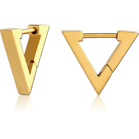 GOLD PVD COATED SURGICAL STEEL HUGGIE EARRINGS TRIANGLE GEOMETRIC HINGED PAIR