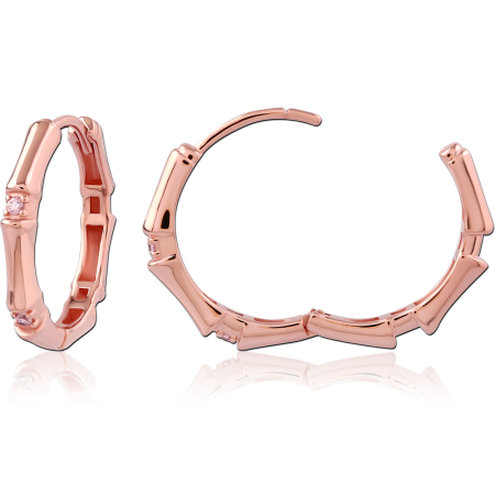 ROSE GOLD PLATED STERLING SILVER 925 HUGGIES BAMBOO SEGMENT HOOP DESIGN