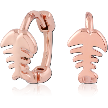 ROSE GOLD PLATED STERLING SILVER 925 HUGGIES HOOP FISHBONE FRONT DESIGN