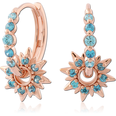 ROSE GOLD PLATED STERLING SILVER 925 HUGGIES BLUE GEM WITH STARBURST CHARM