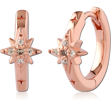 ROSE GOLD PLATED STERLING SILVER 925 HUGGIES STAR FRONT WITH CLEAR GEMS