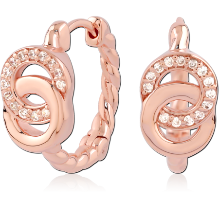 ROSE GOLD PLATED STERLING SILVER 925 HUGGIES INTERLOCKING CIRCLES WITH CLEAR GEMS