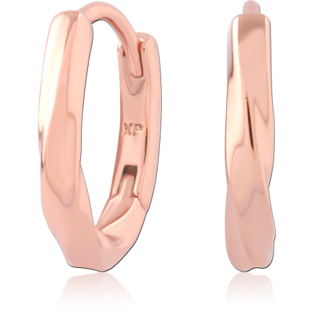 ROSE GOLD PLATED STERLING SILVER 925 HUGGIES TWISTED BAND POLISHED HOOP