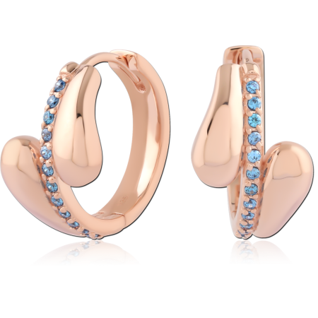 ROSE GOLD PLATED STERLING SILVER 925 HUGGIES CURVED BAND BLUE GEMS HOOP