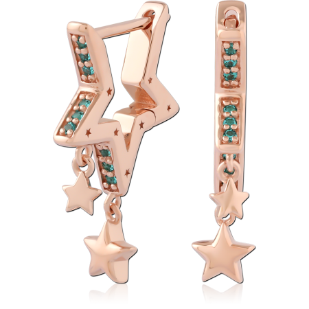 ROSE GOLD PLATED STERLING SILVER 925 HUGGIES GREEN CRYSTAL INLAY WITH STAR CHARMS