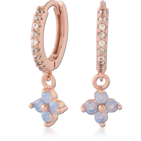 ROSE GOLD PLATED STERLING SILVER 925 HUGGIES PAVE CRYSTAL WITH BLUE FLOWER CHARM