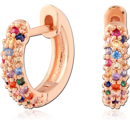 ROSE GOLD PLATED STERLING SILVER 925 HUGGIES RAINBOW CRYSTAL PAVE FRONT FACING