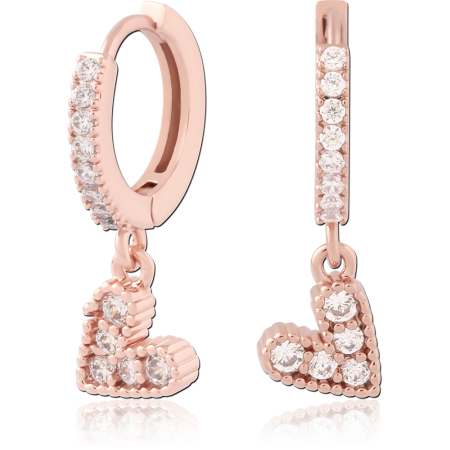 ROSE GOLD PLATED STERLING SILVER 925 HUGGIES PAVE CRYSTAL WITH HEART CHARM