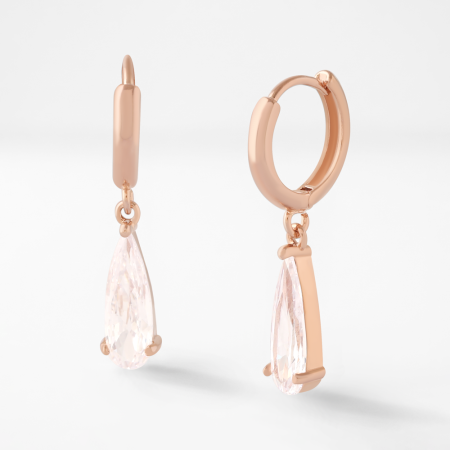 ROSE GOLD PLATED STERLING SILVER 925 HUGGIE HOOP EARRINGS WITH TEARDROP GEM CHARM