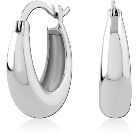 STERLING SILVER 925 CHUNKY OVAL HUGGIE EARRINGS POLISHED HOOP PAIR DESIGN