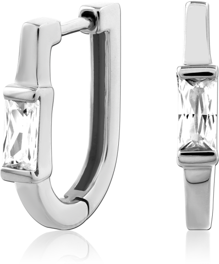 STERLING SILVER 925 HUGGIES SINGLE BAGUETTE GEM