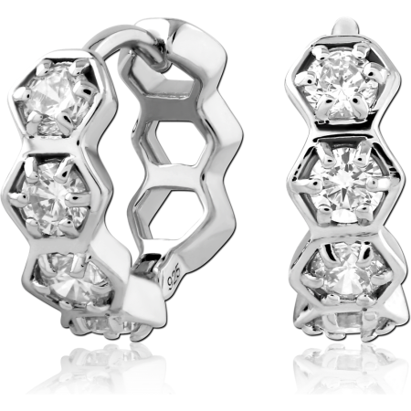 STERLING SILVER 925 RHODIUM PLATED JEWELED HUGGIES PAIR