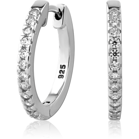 STERLING SILVER 925 HUGGIES EARRINGS HALF ETERNITY ROW OF CLEAR ROUND GEMS